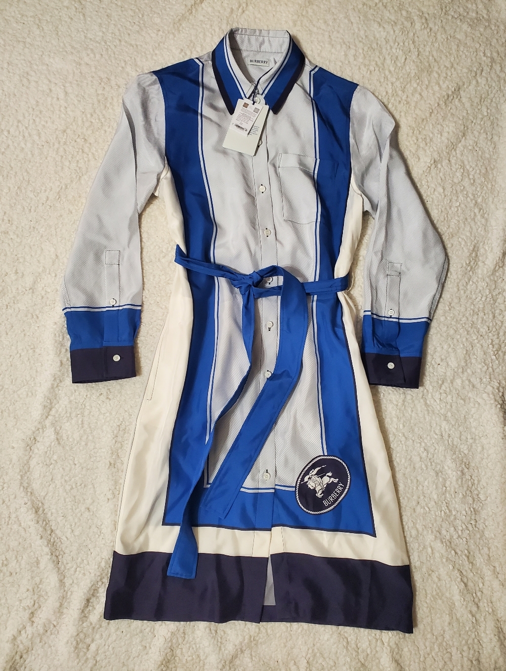 Burberry Knight Stamp Silk Midi-Shirtdress